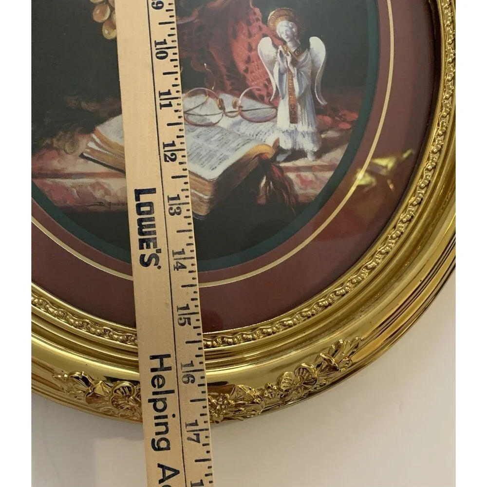 Vtg. Home Interiors Syroco style Floral Frame Bible Verse Angel Print Gold Frame